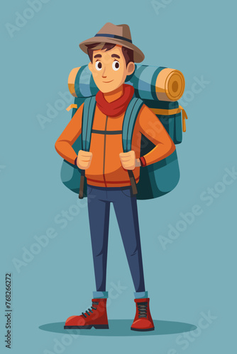 Vector illustration of a backpacker with a lot of stuff on its back.