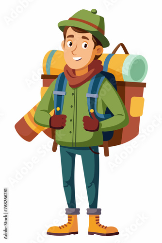 Vector illustration of a backpacker with a lot of stuff on its back.
