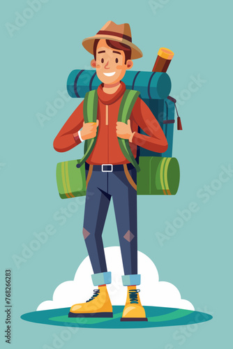 Vector illustration of a backpacker with a lot of stuff on its back.