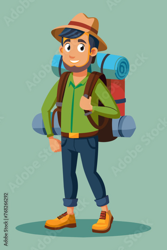 Vector illustration of a backpacker with a lot of stuff on its back.