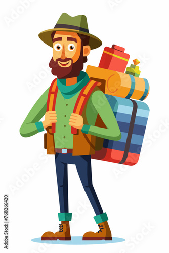 Vector illustration of a backpacker with a lot of stuff on its back.