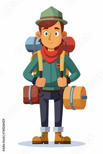 Vector illustration of a backpacker with a lot of stuff on its back.