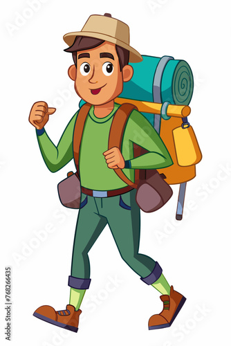Vector illustration of a backpacker with a lot of stuff on its back.