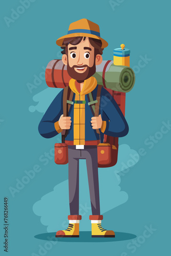 Vector illustration of a backpacker with a lot of stuff on its back.