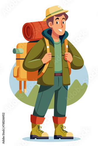 Vector illustration of a backpacker with a lot of stuff on its back.