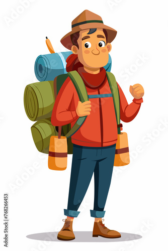 Vector illustration of a backpacker with a lot of stuff on its back.