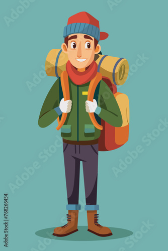 Vector illustration of a backpacker with a lot of stuff on its back.