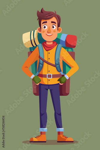 Vector illustration of a backpacker with a lot of stuff on its back.