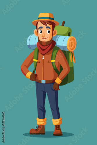 Vector illustration of a backpacker with a lot of stuff on its back.