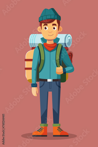 Vector illustration of a backpacker with a lot of stuff on its back.