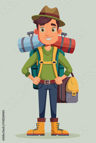 Vector illustration of a backpacker with a lot of stuff on its back.