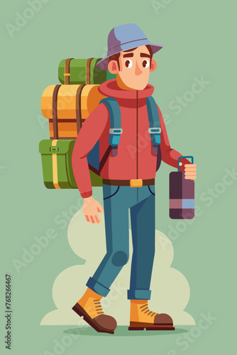 Vector illustration of a backpacker with a lot of stuff on its back.