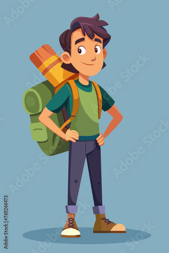 Vector illustration of a backpacker with a lot of stuff on its back.