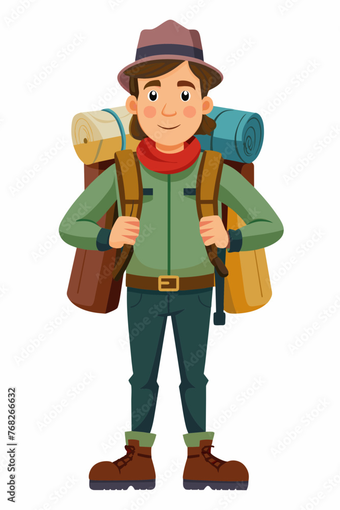 Vector illustration of a backpacker with a lot of stuff on its back. Vector illustration of a backpacker with a lot of stuff on its back.