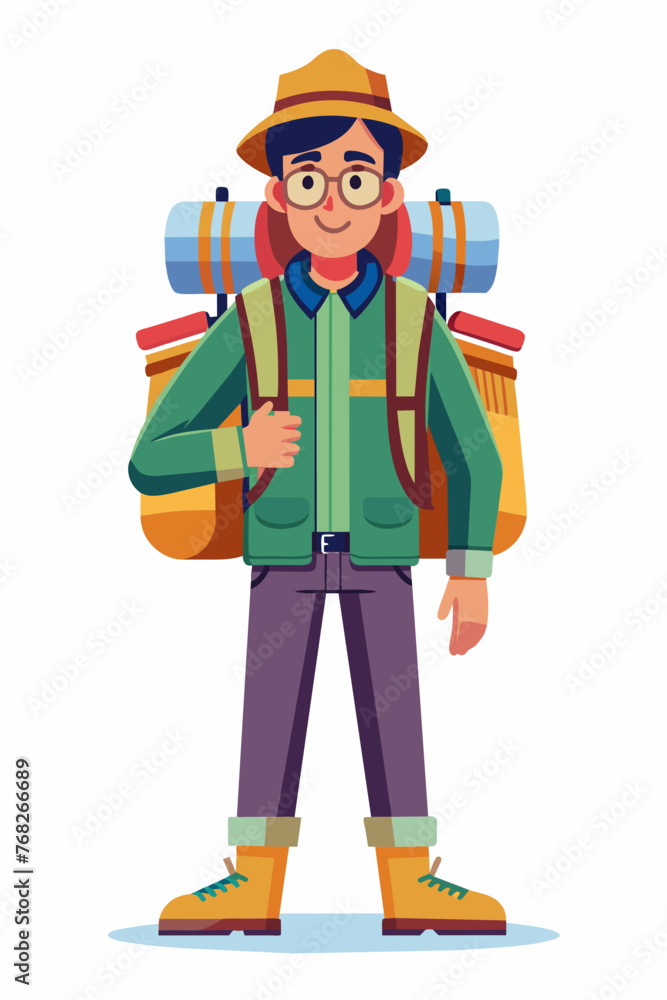 Vector illustration of a backpacker with a lot of stuff on its back. Vector illustration of a backpacker with a lot of stuff on its back.