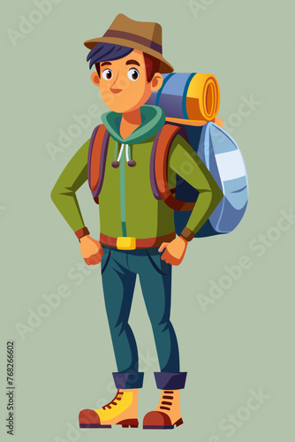 Vector illustration of a backpacker with a lot of stuff on its back.