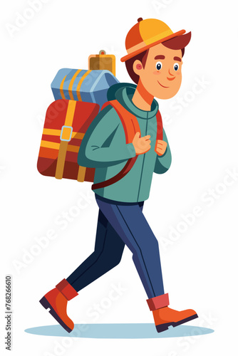 Vector illustration of a backpacker with a lot of stuff on its back.