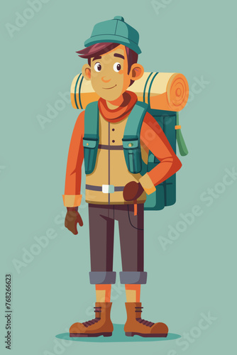 Vector illustration of a backpacker with a lot of stuff on its back.