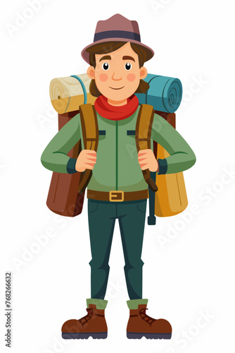 Vector illustration of a backpacker with a lot of stuff on its back.