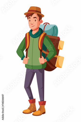 Vector illustration of a backpacker with a lot of stuff on its back.
