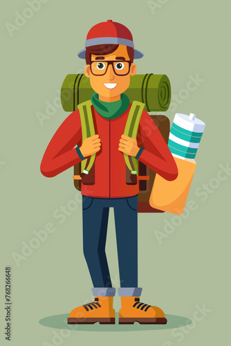 Vector illustration of a backpacker with a lot of stuff on its back.