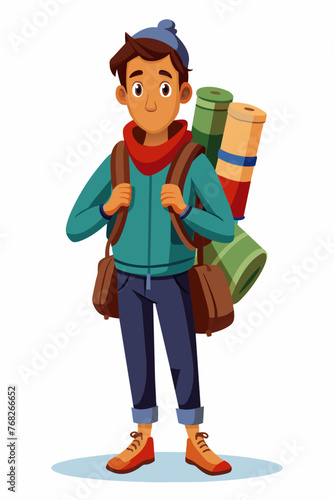 Vector illustration of a backpacker with a lot of stuff on its back.