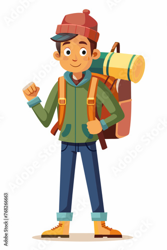 Vector illustration of a backpacker with a lot of stuff on its back.
