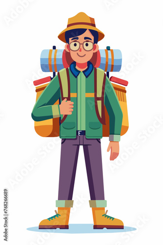 Vector illustration of a backpacker with a lot of stuff on its back.