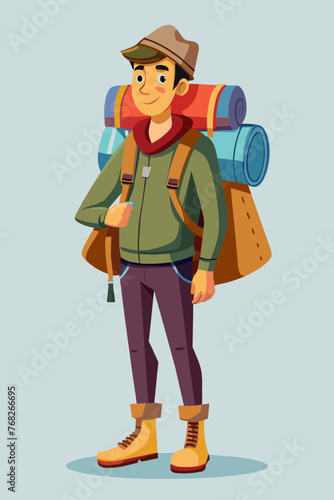 Vector illustration of a backpacker with a lot of stuff on its back.