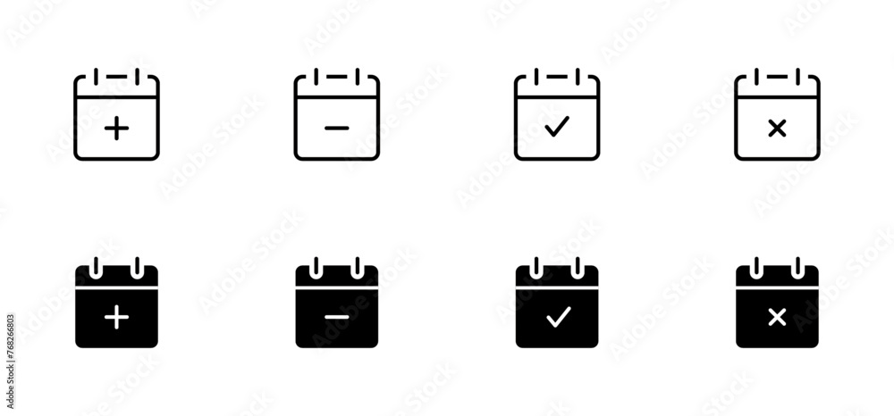 Calendar Agenda icons. Date Add Remove Check icon. Editable stroke. Vector illustration. Calendar Agenda icons. Date Add Remove Check icon. Editable stroke. Vector illustration.