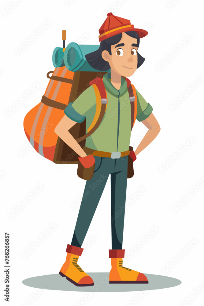 Vector illustration of a backpacker with a lot of stuff on its back.