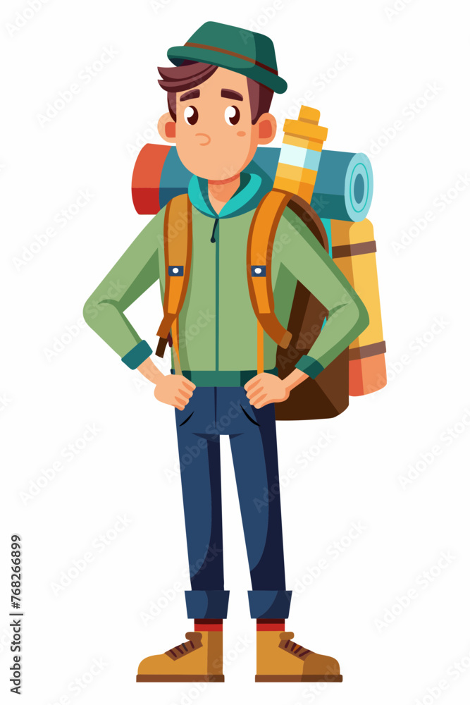 Vector illustration of a backpacker with a lot of stuff on its back.