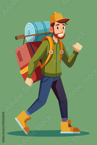 Vector illustration of a backpacker with a lot of stuff on its back.