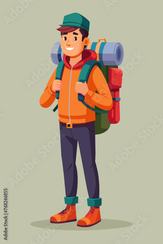 Vector illustration of a backpacker with a lot of stuff on its back.