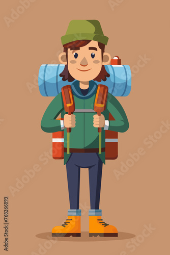 Vector illustration of a backpacker with a lot of stuff on its back.