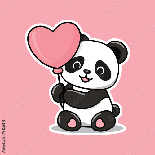A cute panda holding a valentine heart shaped balloon vector illustration card design, illustration of cute panda happy valentines day tshirt design. Generative AI