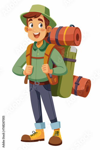Vector illustration of a backpacker with a lot of stuff on its back.