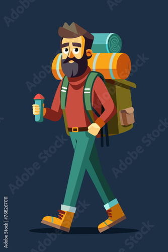 Vector illustration of a backpacker with a lot of stuff on its back.