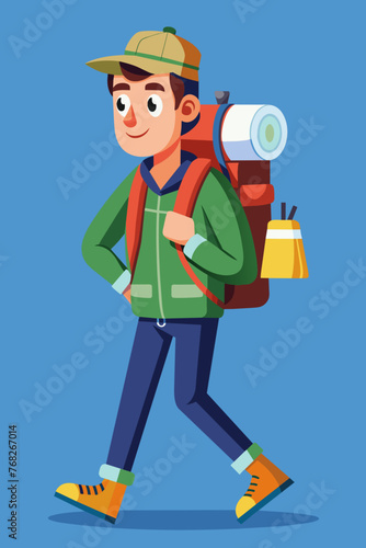 Vector illustration of a backpacker with a lot of stuff on its back.