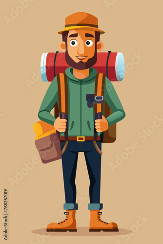 Vector illustration of a backpacker with a lot of stuff on its back.