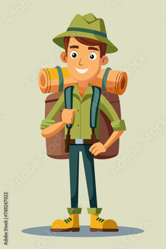 Vector illustration of a backpacker with a lot of stuff on its back.