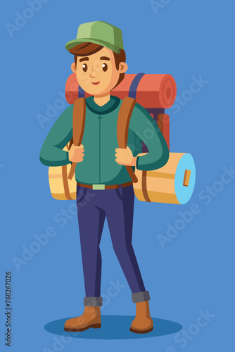 Vector illustration of a backpacker with a lot of stuff on its back.