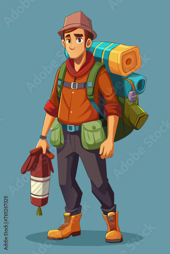 Vector illustration of a backpacker with a lot of stuff on its back.