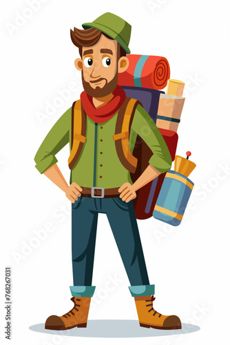 Vector illustration of a backpacker with a lot of stuff on its back.