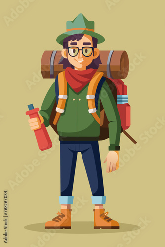 Vector illustration of a backpacker with a lot of stuff on its back.