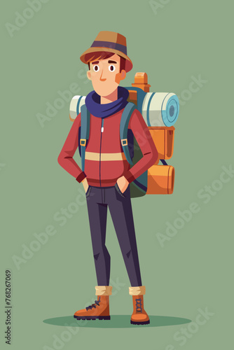 Vector illustration of a backpacker with a lot of stuff on its back.