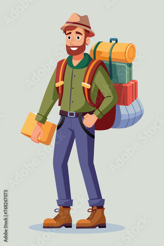 Vector illustration of a backpacker with a lot of stuff on its back.