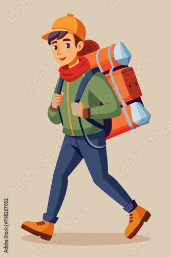 Vector illustration of a backpacker with a lot of stuff on its back.