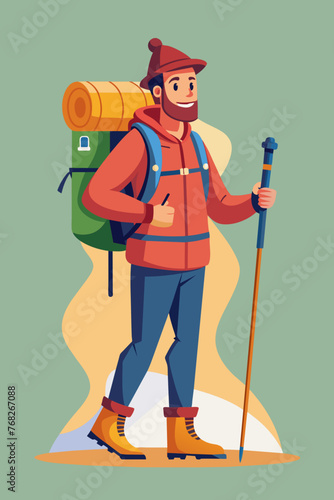 Vector illustration of a backpacker with a lot of stuff on its back.