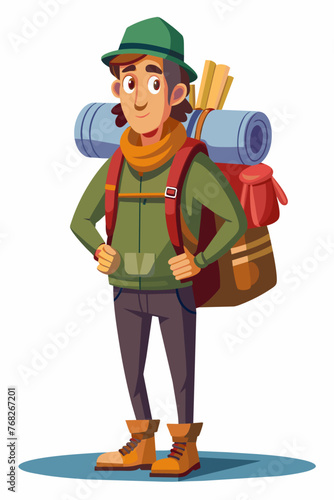 Vector illustration of a backpacker with a lot of stuff on its back.